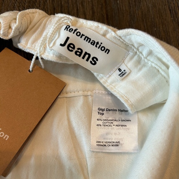 Reformation GiGi Denim Halter Crop Top  Size 8. Vintage White. - Picture 2 of 6